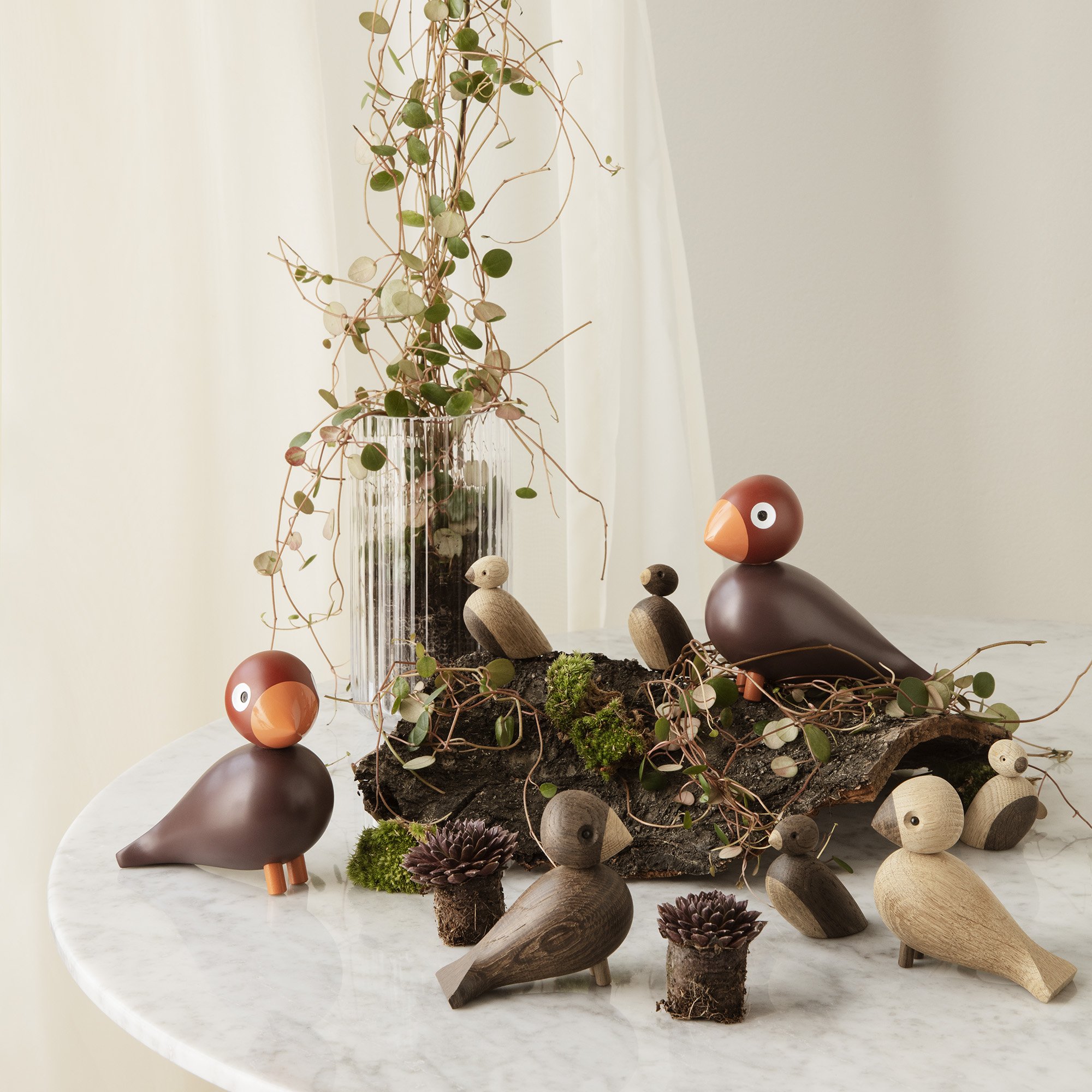 Pair of Sparrows Wooden Figure | Kay Bojesen | Figures