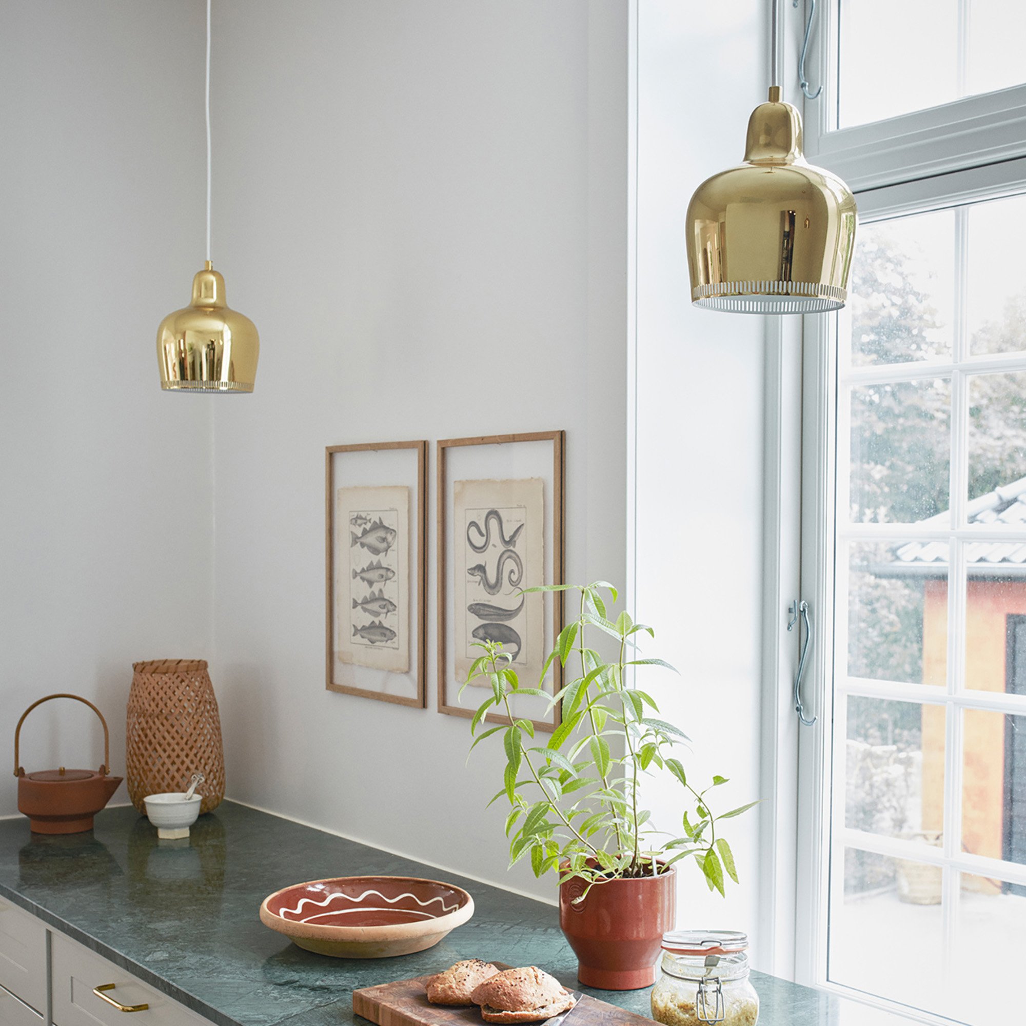 Pendant Lamp A330S Golden Bell, Chrome/white | Artek | by Alvar