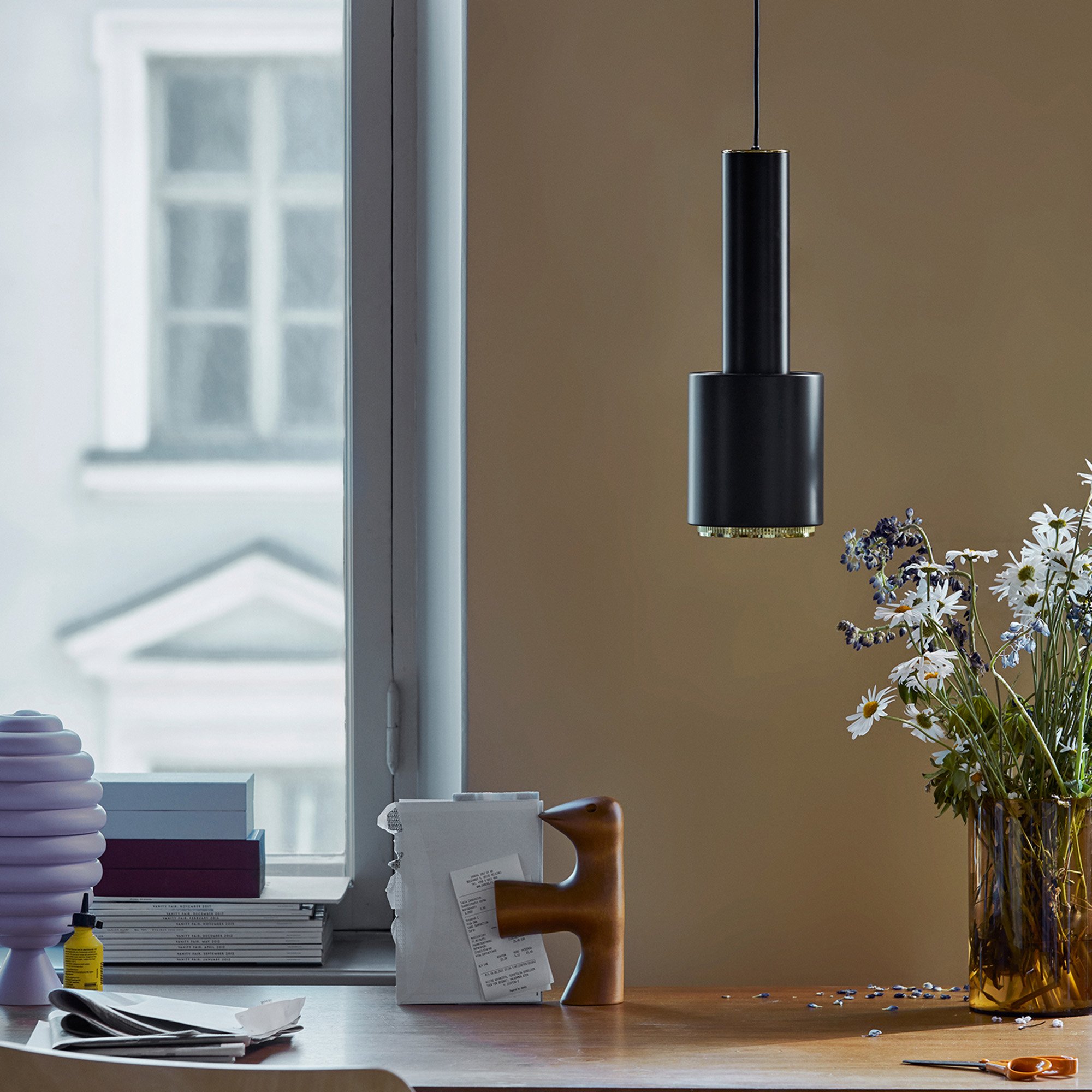 Pendant Lamp A110, Black varnish, polished brass ring | Artek | by