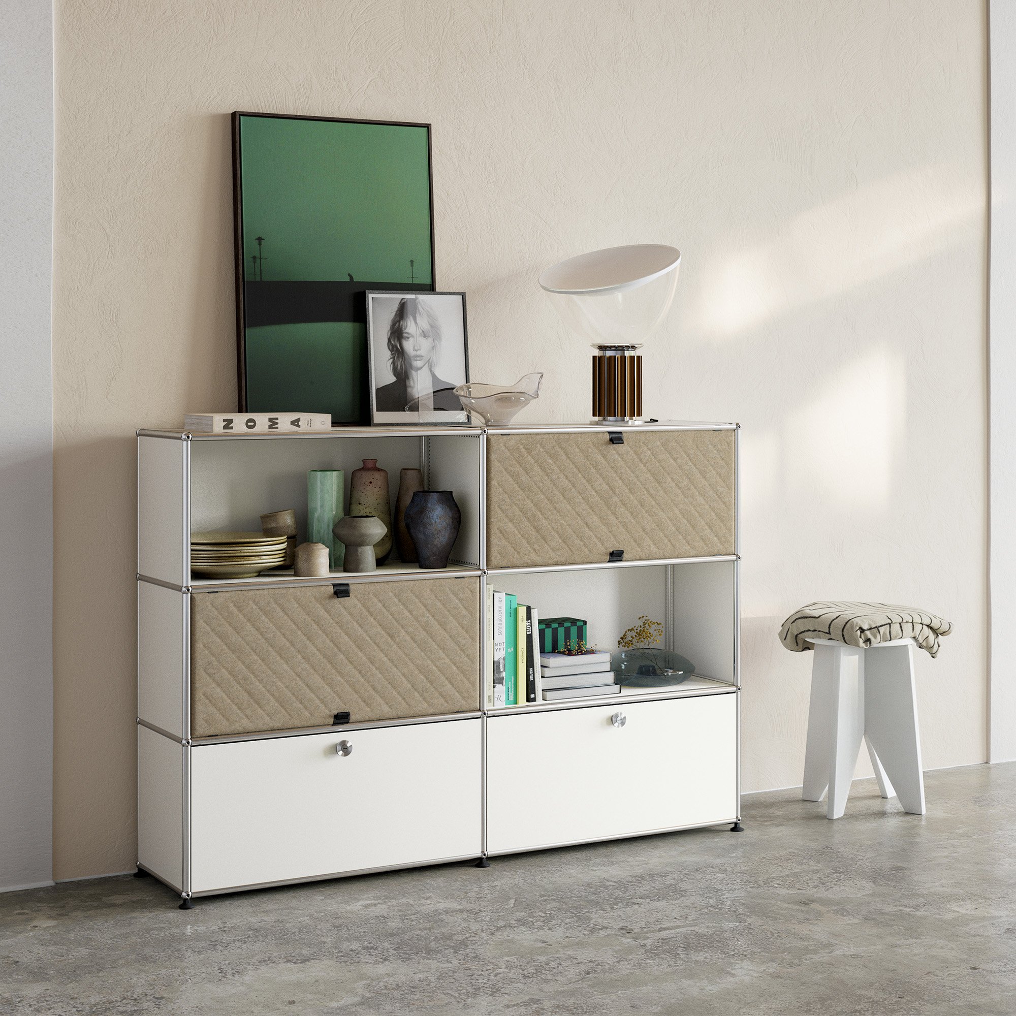 USM Haller Highboard L with two USM Haller Soft Panels, diagonal