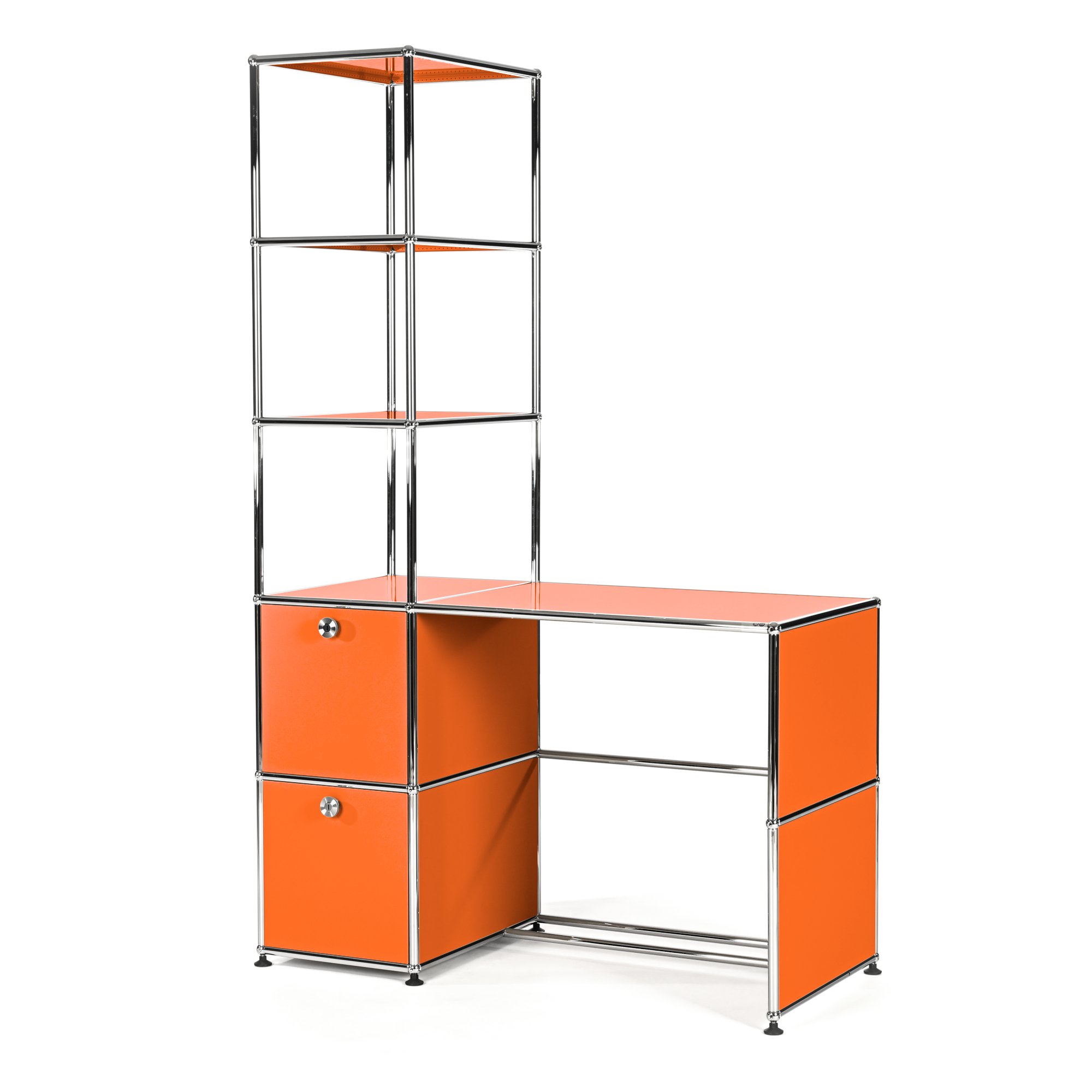 USM Haller Desk With Shelf Unit, Pure orange RAL 2004 | USM Haller ...