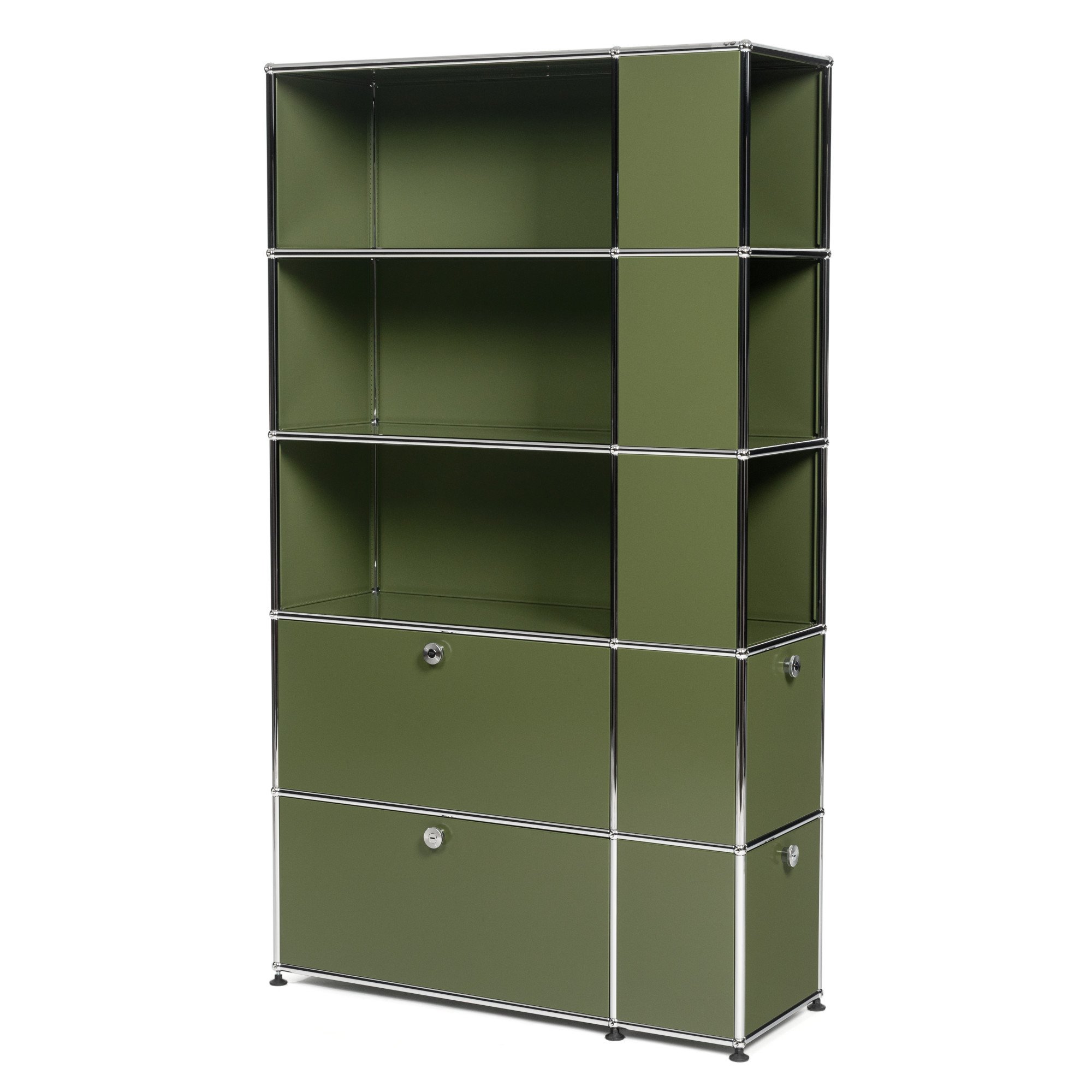USM Haller bookcase with side compartments, Olive green RAL 6003 | USM ...