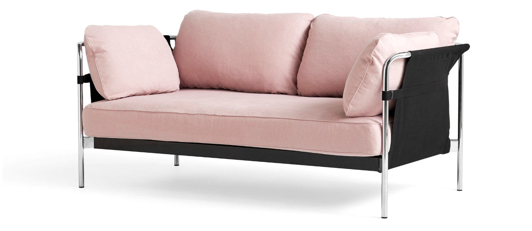 Can Sofa 2.0, Two-seater, Fabric Linara 415 - Pink, Chrome | Hay