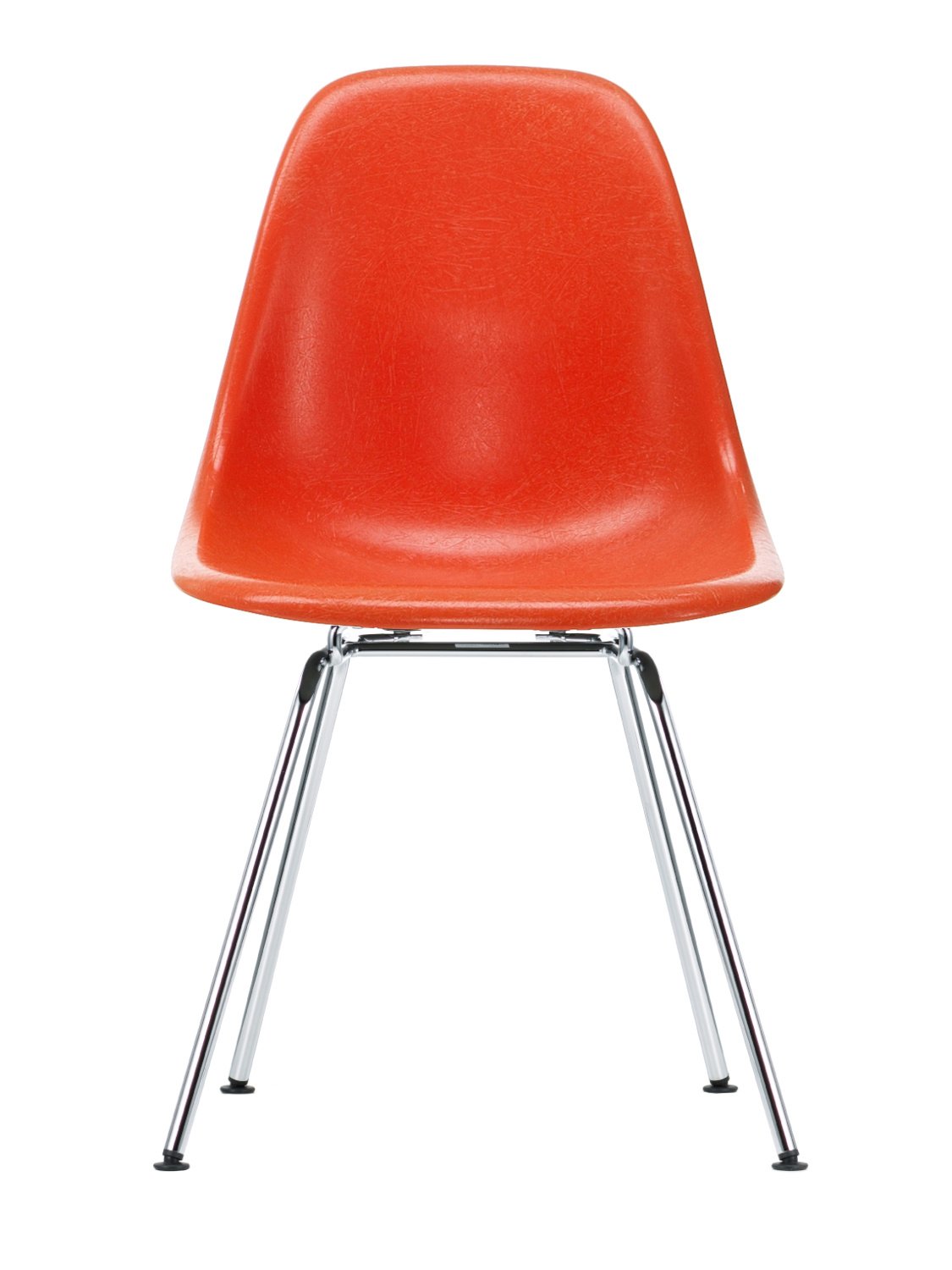 Eames Fiberglass Chair DSX, Eames red orange, Polished