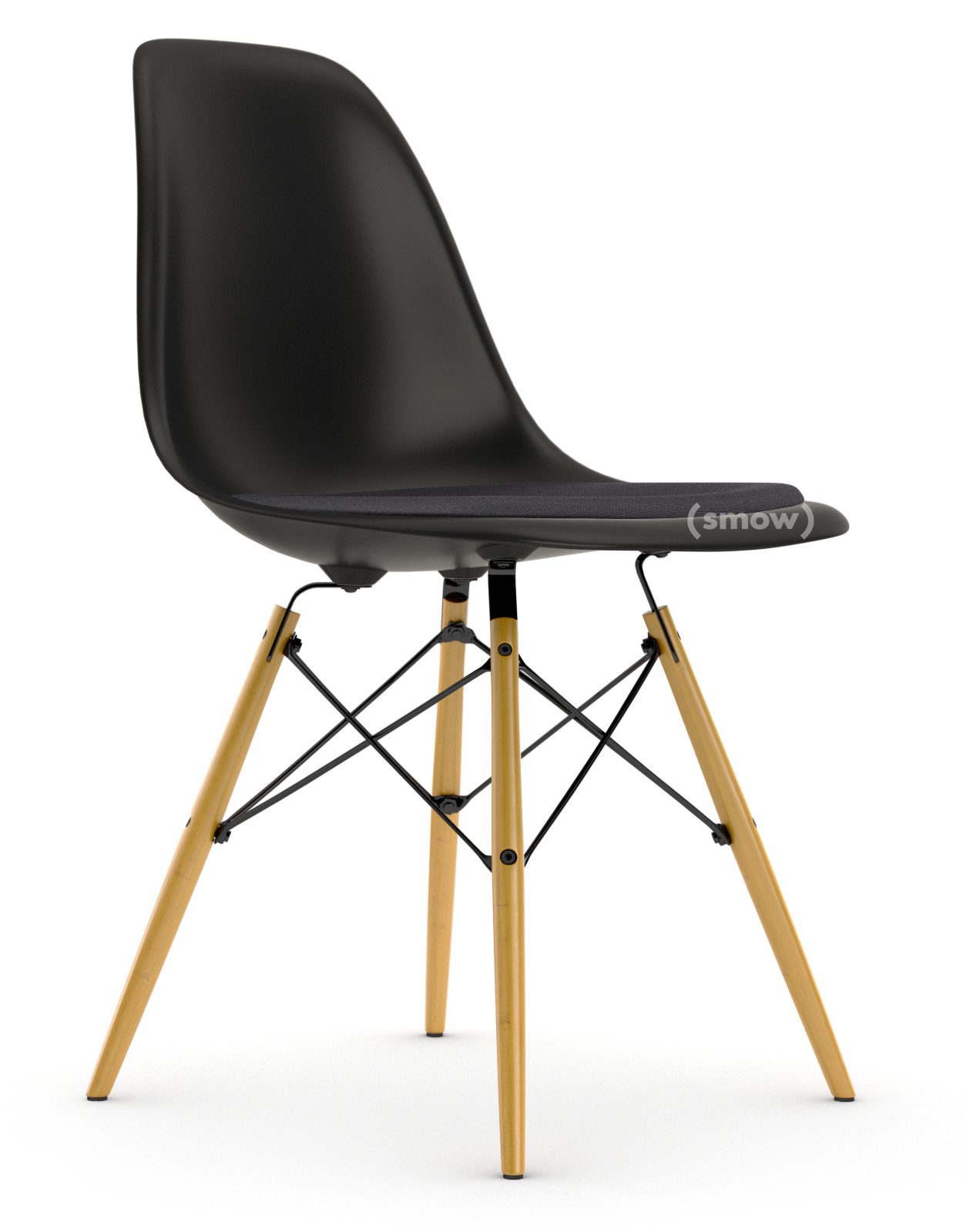 Eames Plastic Side Chair RE DSW, Deep black, With seat upholstery