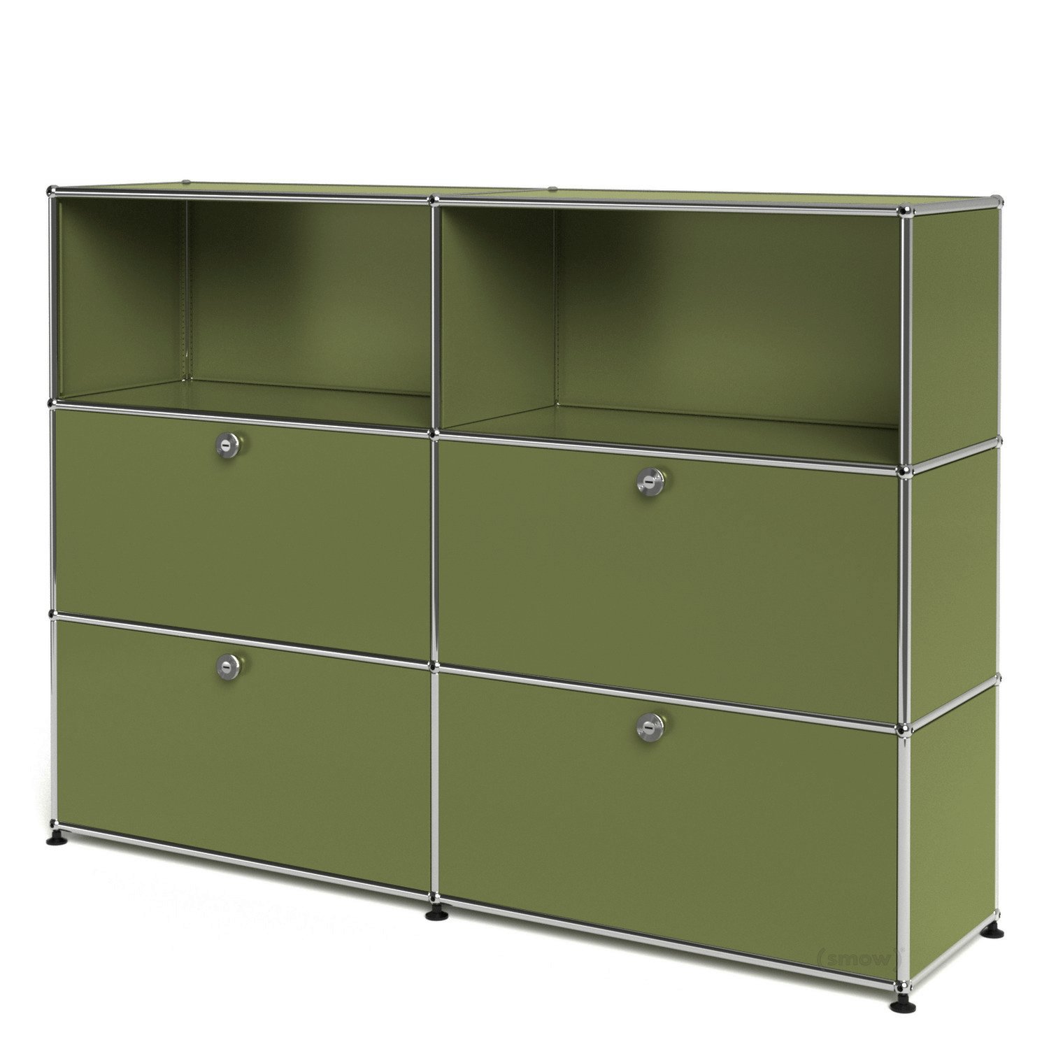 USM Haller Highboard L, Customizable, Olive green RAL 6003, Open