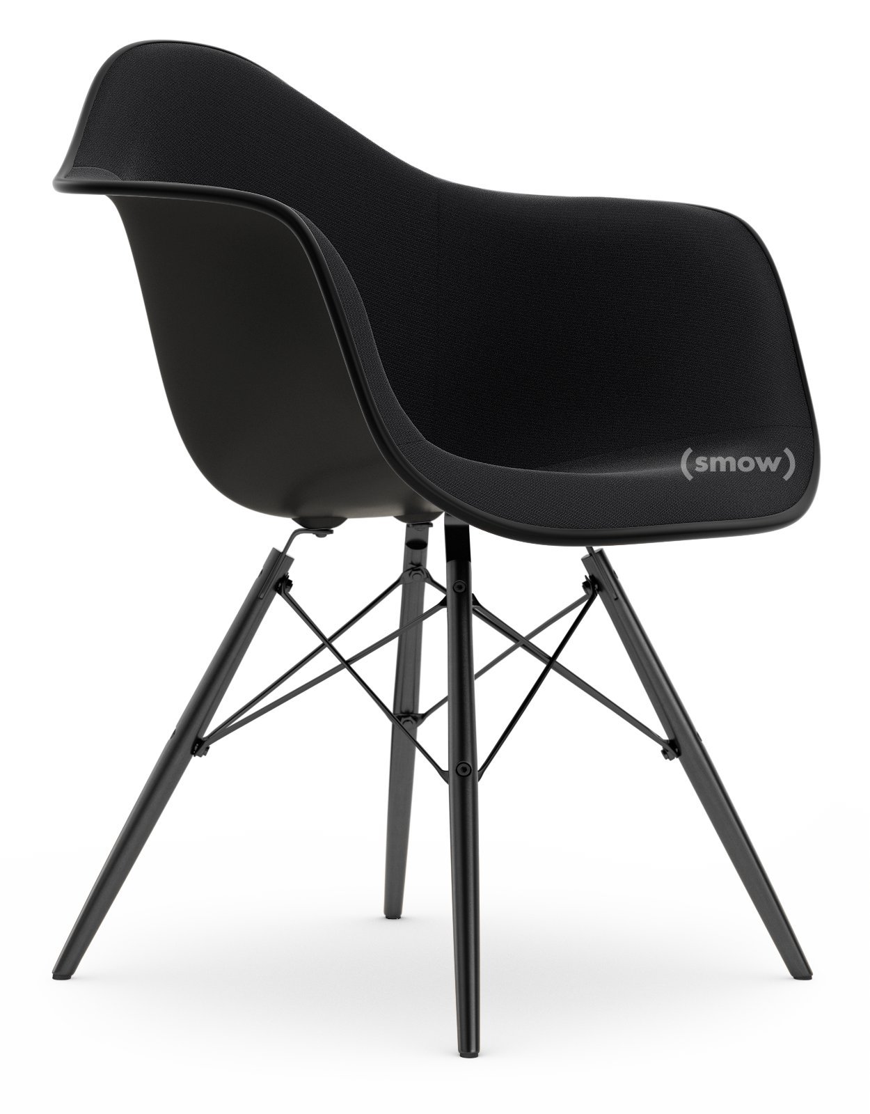 Eames Plastic Armchair RE DAW, Deep black, With full upholstery