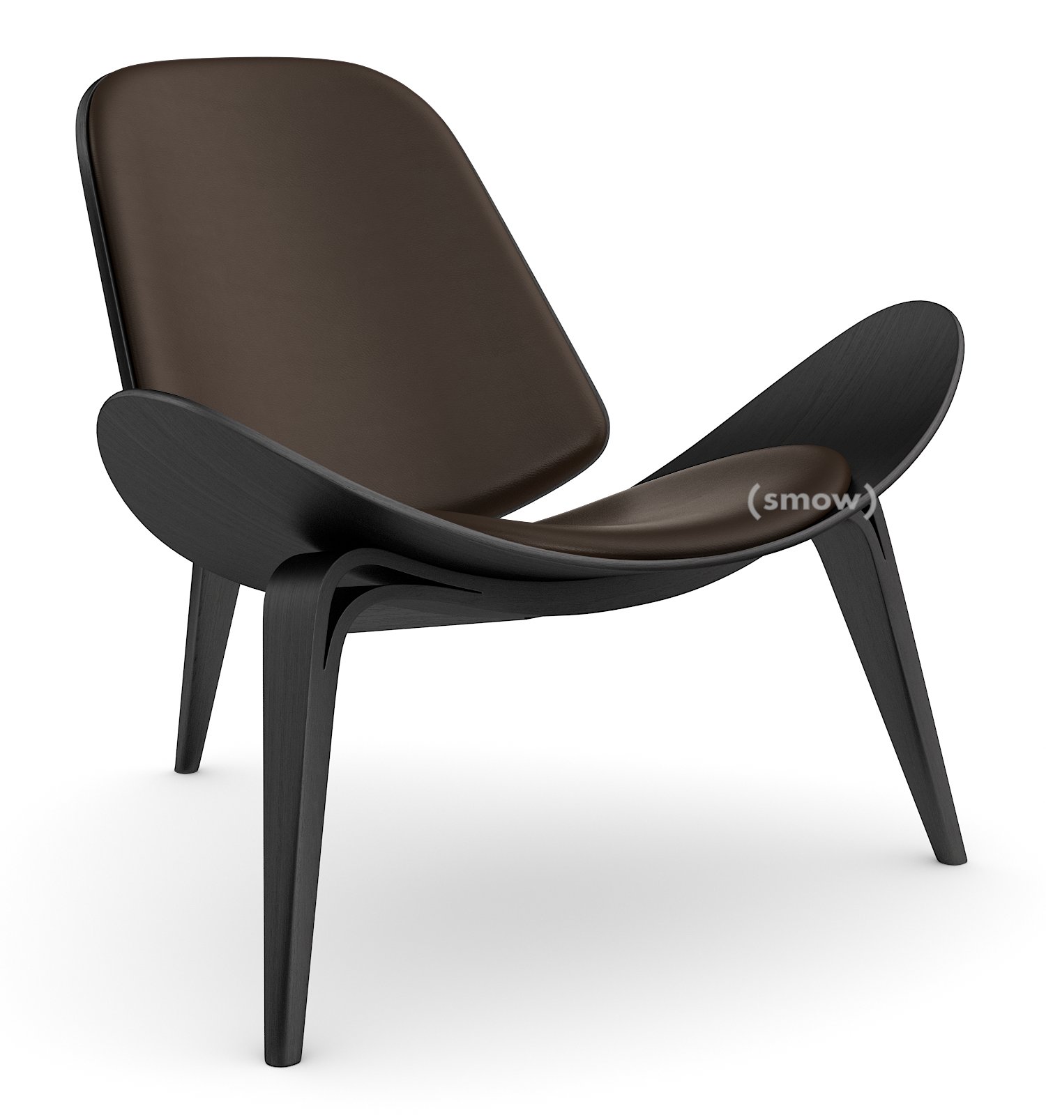 CH07 Shell Chair, Black lacquered oak, Leather brown | Carl Hansen