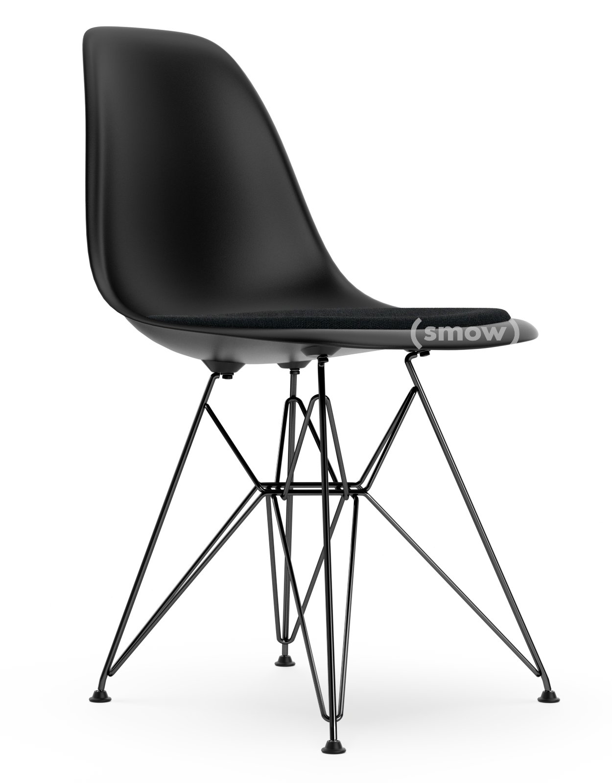 Eames Plastic Side Chair DSR, Deep black, With seat upholstery