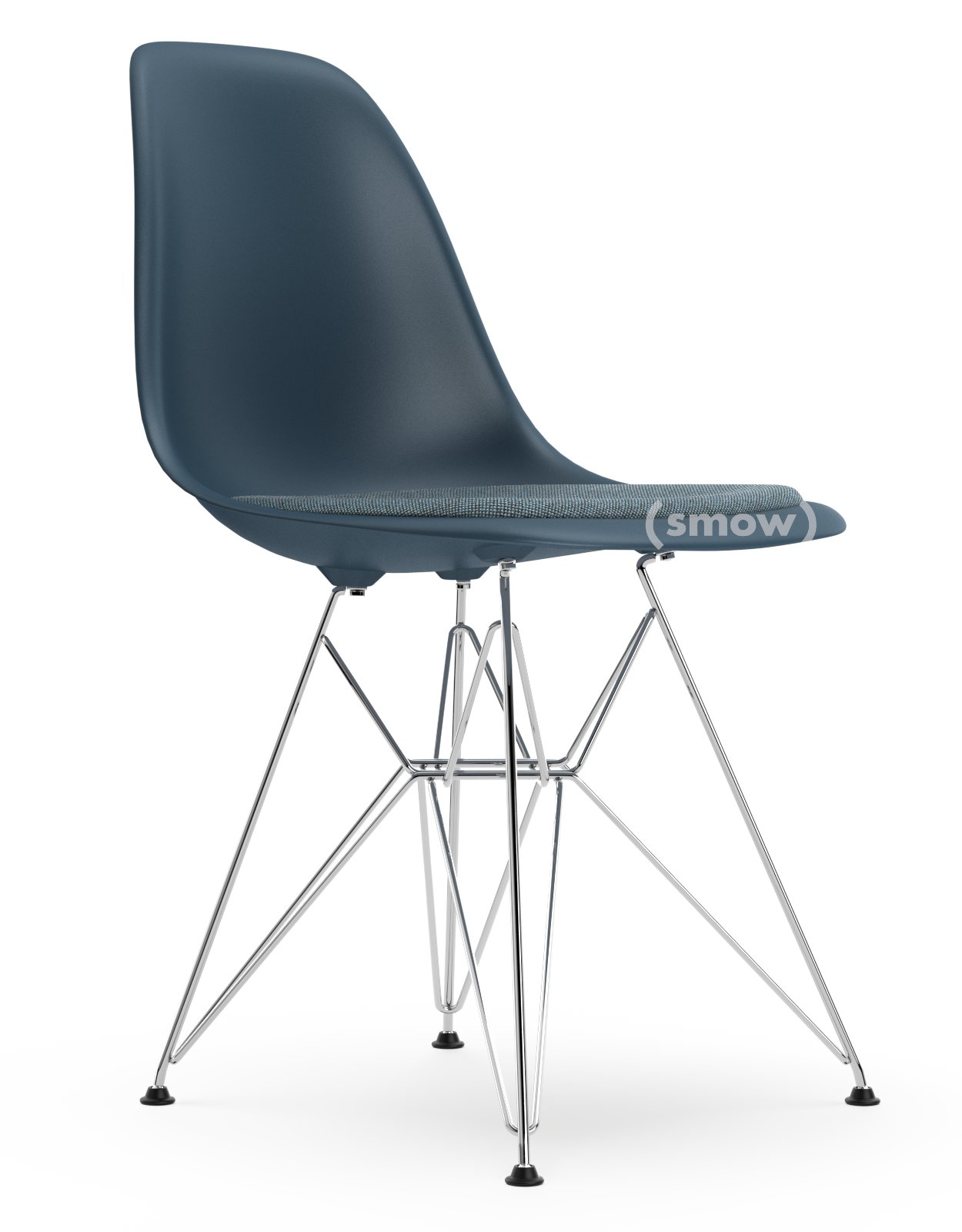 Eames Plastic Side Chair DSR, Sea blue, With seat upholstery, Ice