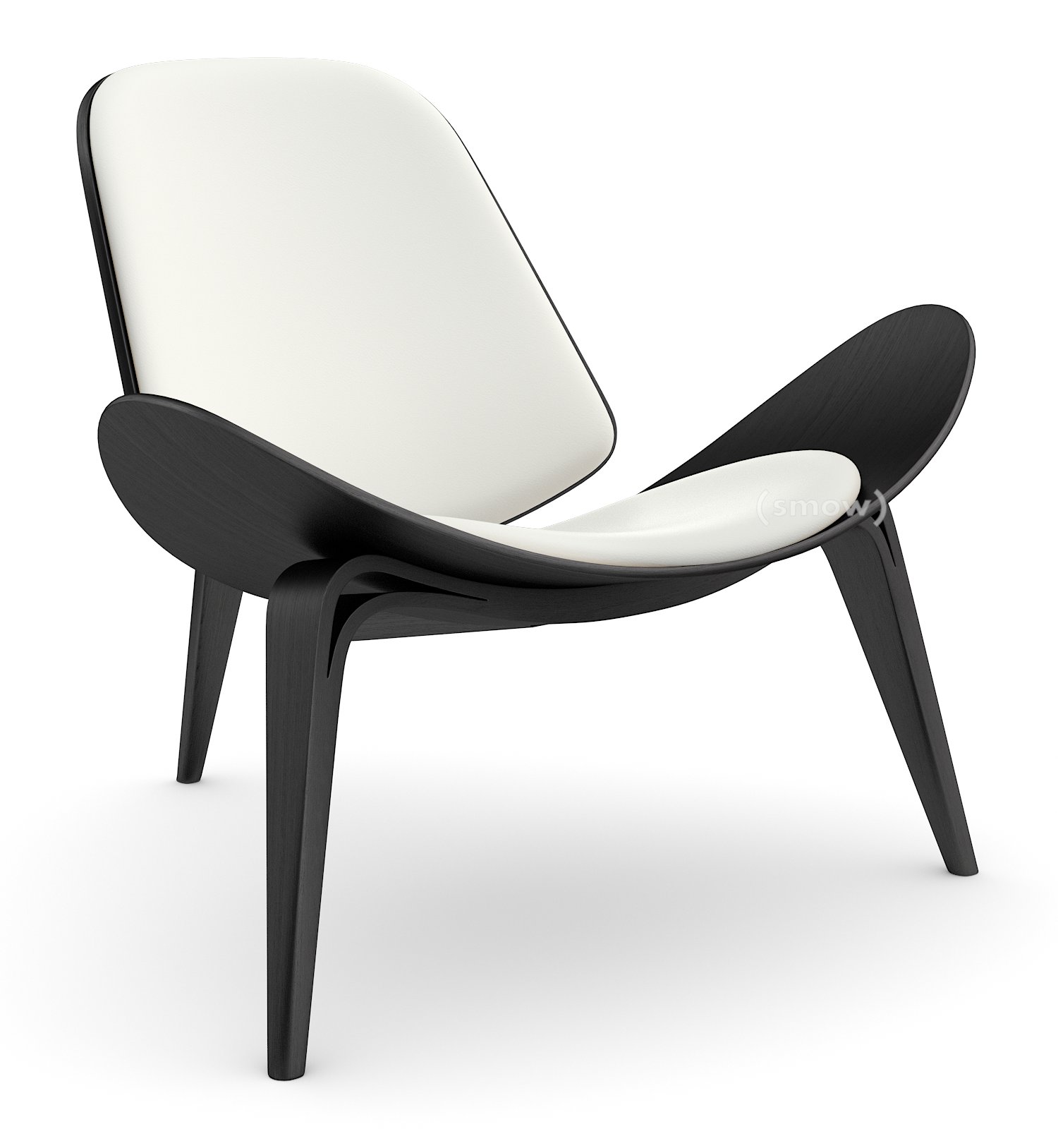 CH07 Shell Chair, Black lacquered oak, Leather white | Carl Hansen