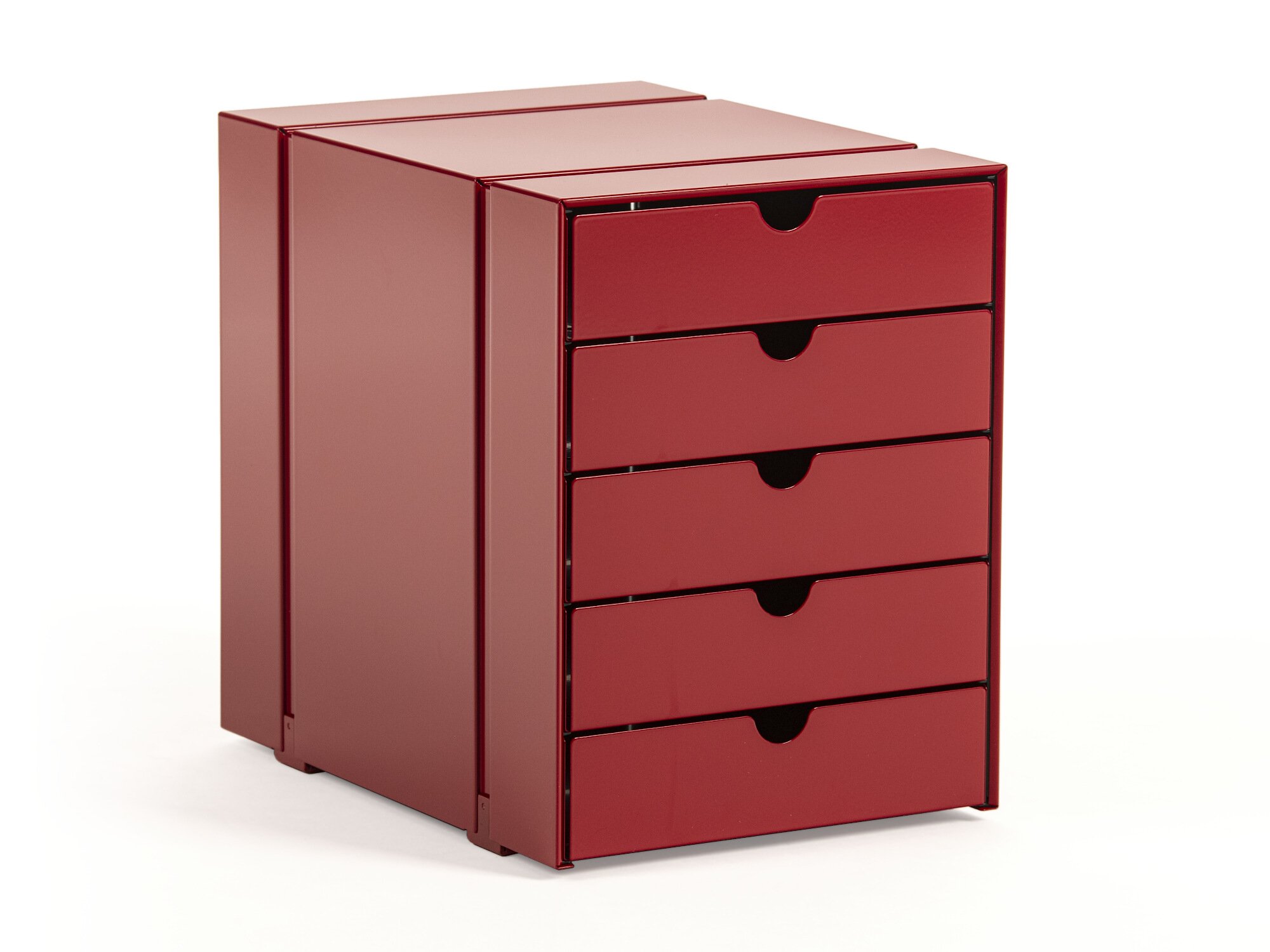 USM Inos Box Set C4 for USM Haller Shelves, with 5 trays, USM ruby