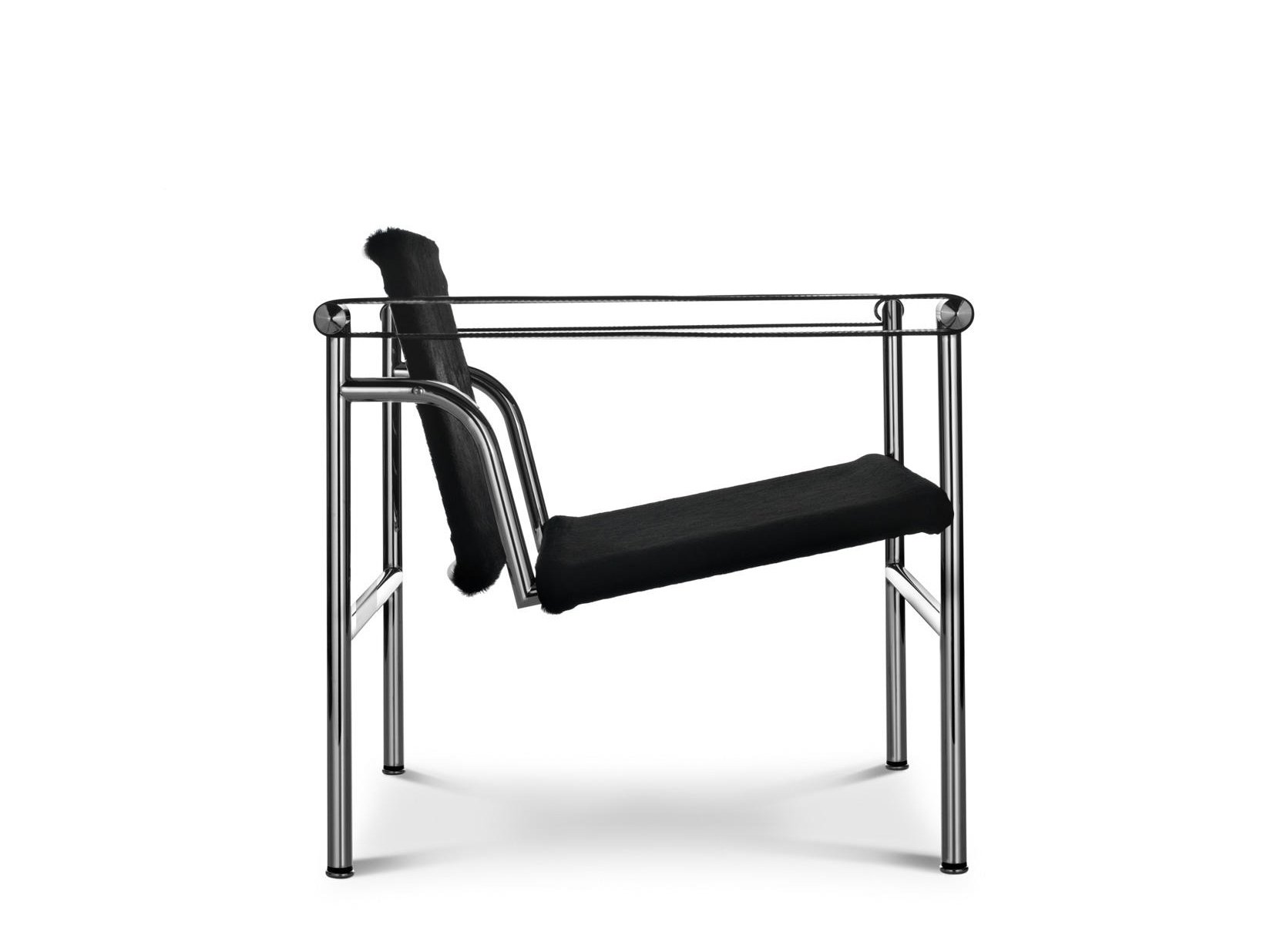 1 Fauteuil dossier basculant, Chrome-plated, Black hide | Cassina