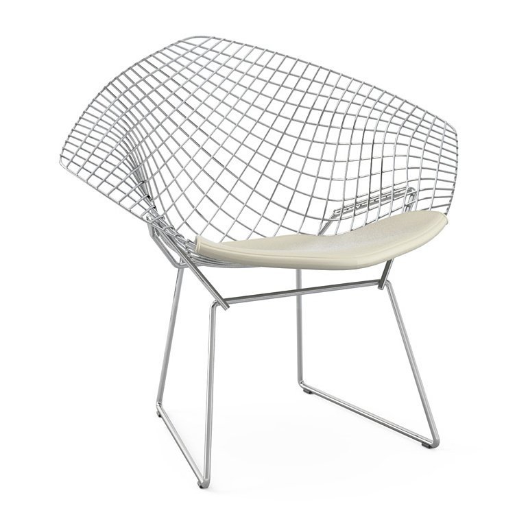 Diamond Chair, with cushion, Chrome-plated, Vinyl white | Knoll