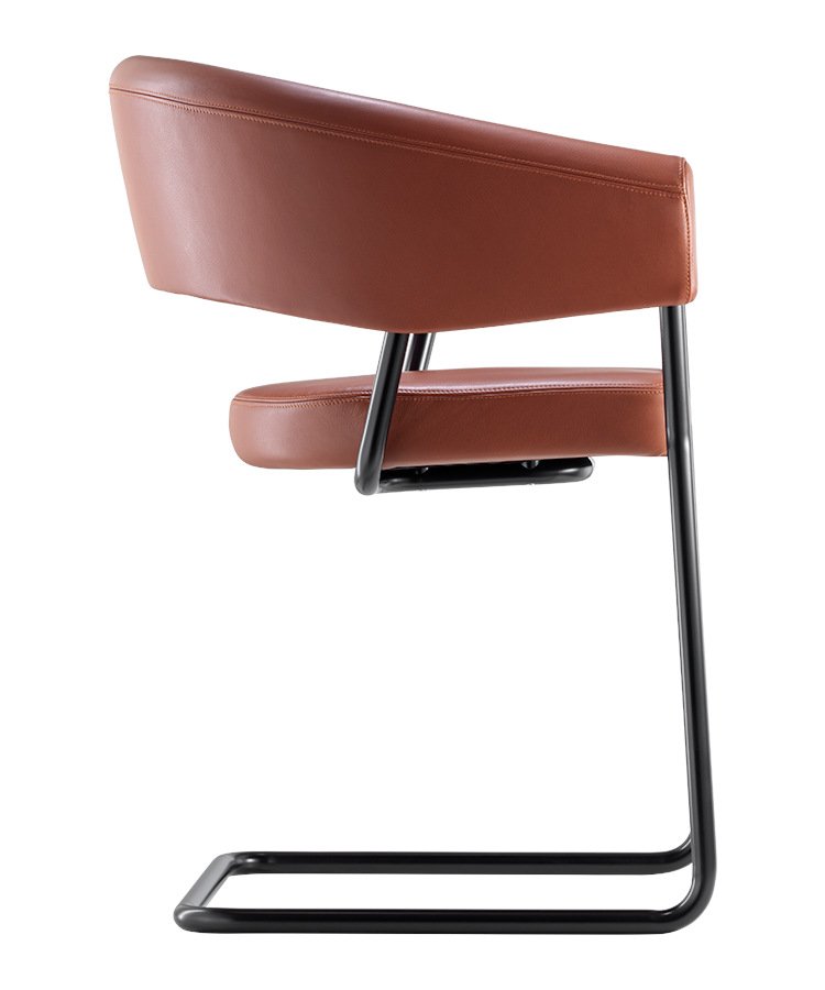 D9 Armchair, Leather cinnamon, Powdercoated black, Plastic glides