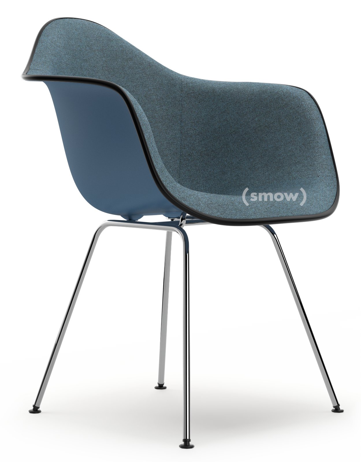 Eames Plastic Armchair RE DAX, Sea blue, With full upholstery, Ice blue  moor brown, Standard version 43 cm, Chrome-plated
