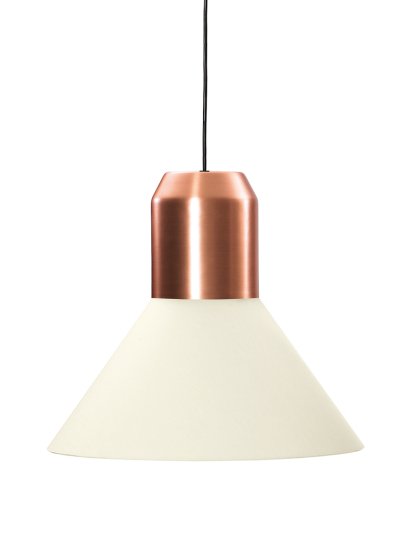 Bell Light, Copper, White fabric, H 22 x ø 45 cm