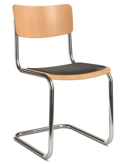 S 43 Classic Cantilever Chair, Chrome-plated frame, Stained beech, Natural beech, Seat pad without upholstery black, Black plastic glides with felt