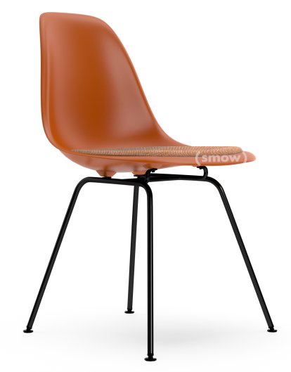 Eames Plastic Side Chair RE DSX, Rusty orange, With seat upholstery, Cognac / ivory, Standard version - 43 cm, Coated basic dark