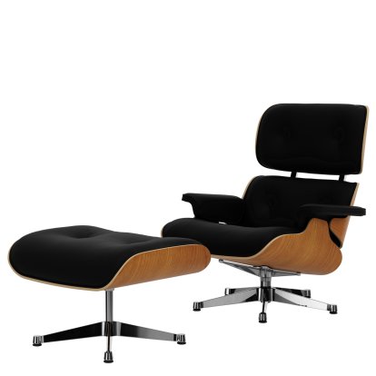 Lounge Chair & Ottoman, Cherry, Leather Premium F nero, 89 cm, Aluminium polished