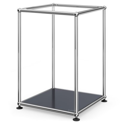 USM Haller Side Table 35 High, Upper panel glass, lower panel metal, Anthracite RAL 7016