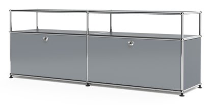 USM Haller Lowboard L with Extension, Customisable, Mid grey RAL 7005, With 2 drop-down doors, With cable entry hole bottom centre