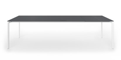 Maki Dining Table, L 209-283 x W 90 cm, Fenix London grey with same colour edge, Aluminium with white lacquer