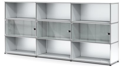 USM Haller Highboard XL with 3 Glass Doors, with lock handle, USM matte silver