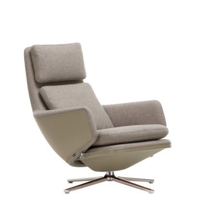 Grand Relax Lounge Chair, Without Ottoman, Cosy fabric, fossil / Leather Forte, sand, Polished, 41,5 cm