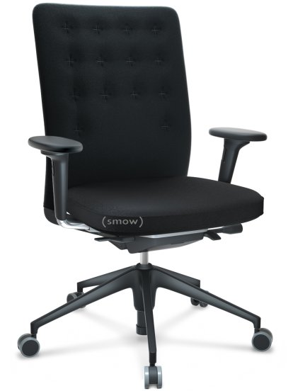 ID Trim, Without lumbar support, FlowMotion-with tilt mechanism, with seat depth adjustment, With 2D armrests, 5 star foot , basic dark plastic, Seat and back Plano, Nero, Soft castors for hard floor surfaces
