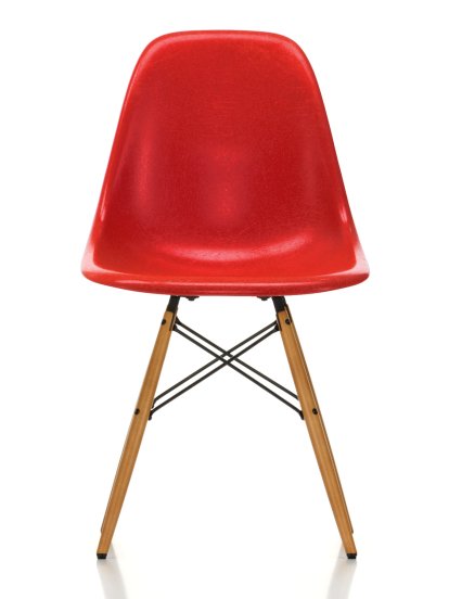 Eames Fiberglass Chair DSW, Eames classic red, Yellowish maple