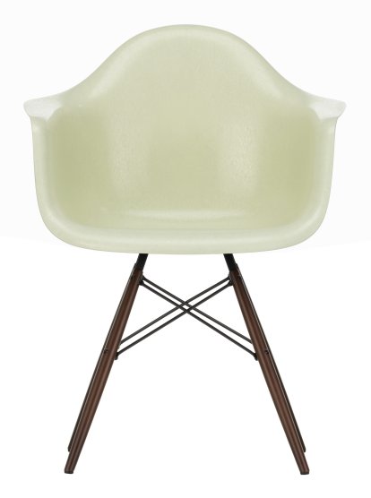 Eames Fiberglass Armchair DAW, Eames parchment, Dark maple