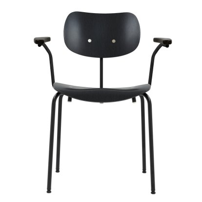 SE 68, Stackable, Without upholstery, Matt black powder-coated, With armrests, Beech, black stained