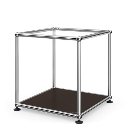 USM Haller Side Table 35, Upper panel glass, lower panel metal, USM brown