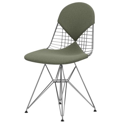 Wire Chair DKR , Polished chrome, Seat and backrest cushion (Bikini), Ivory / forest