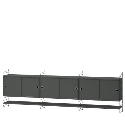 String System Wall Shelf with 3 Wall Units, Dark grey, Dark grey