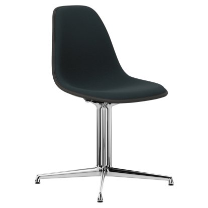 Eames Plastic Side Chair DSL, Deep black, With full upholstery, Petrol / moor brown, Aluminium polished