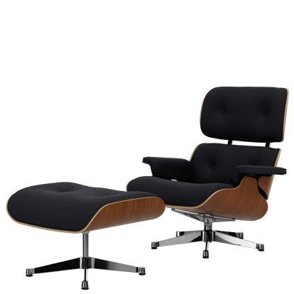 Eames Lounge Chair & Ottoman Calma, Walnut, natural, Calma, dark grey, 89 cm, Aluminium polished