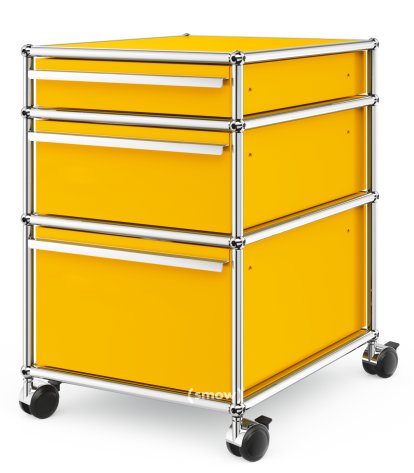 USM Haller Mobile Pedestal with 3 Drawers Type II (with Counterbalance), No locks, Golden yellow RAL 1004