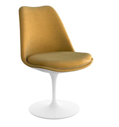 Saarinen Tulip Chair, Swivel, Upholstered inner shell and seat cushion, White, Gold (Eva 154)