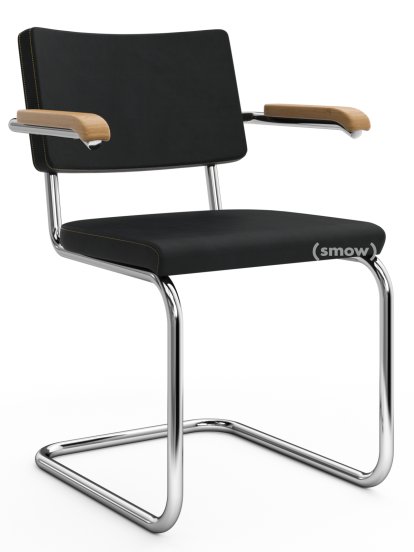 S 32 PV / S 64 PV Pure Materials Cantilever Chair, Nubuk Leather black, Oak