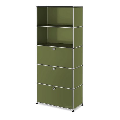 Details USM Haller USM Haller Storage Unit M, Customisable USM Haller Storage Unit M, Customisable, Olive green RAL 6003, Open, With drop-down door, With drop-down door, With drop-down door
