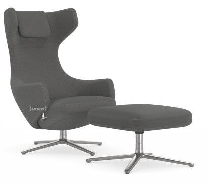 Grand Repos, Chair Grand Repos & Ottoman, Fabric Cosy 2 Classic Grey, 46 cm, Polished