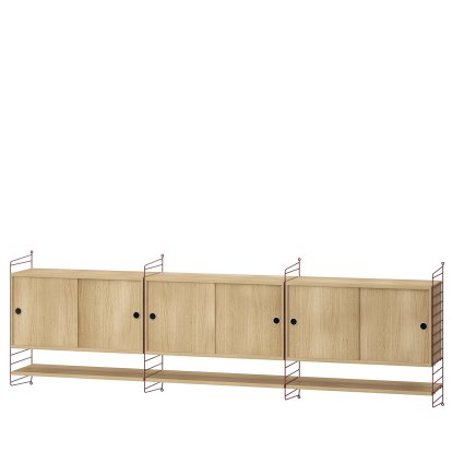 String System Wall Shelf with 3 Wall Units, Oak veneer, Dark red