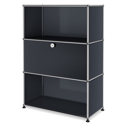 USM Haller Highboard M, Customisable, Anthracite RAL 7016, Open, With drop-down door, Open