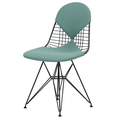 Wire Chair DKR , Powder-coated dark green, Seat and backrest cushion (Bikini), Mint / ivory
