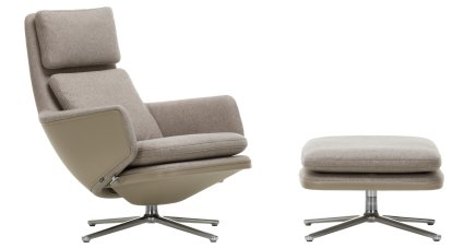 Grand Relax, With Ottoman, Cosy fabric, fossil / Leather Forte, sand, Polished, 41,5 cm