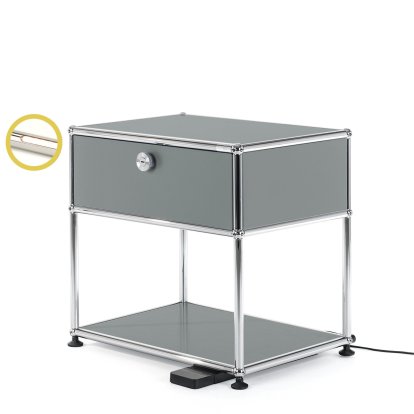 USM Haller Bedside Table with Dimmable Light, Mid grey RAL 7005