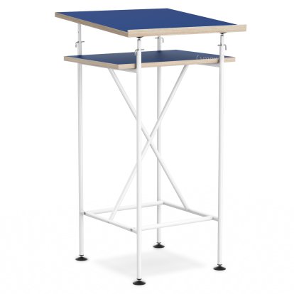 High Desk Milla, 50cm, White, Linoleum midnight blue (Forbo 4181) with oak edges