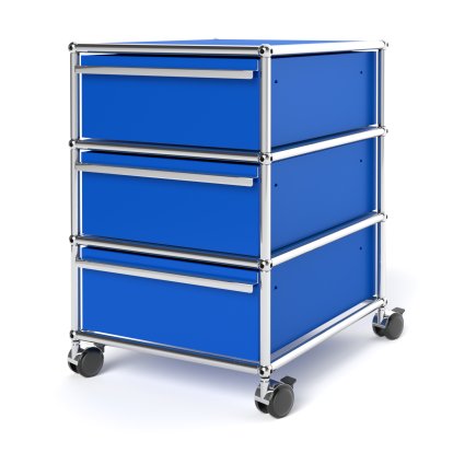 USM Haller Mobile Pedestal with 3 Drawers Type I (with Counterbalance), No locks, Gentian blue RAL 5010